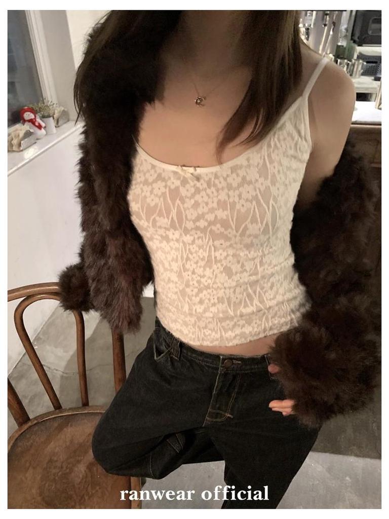 Chic French Lace Camisole & Round Neck Cardigan Set - Early Spring Style Women's Two-Piece Top
