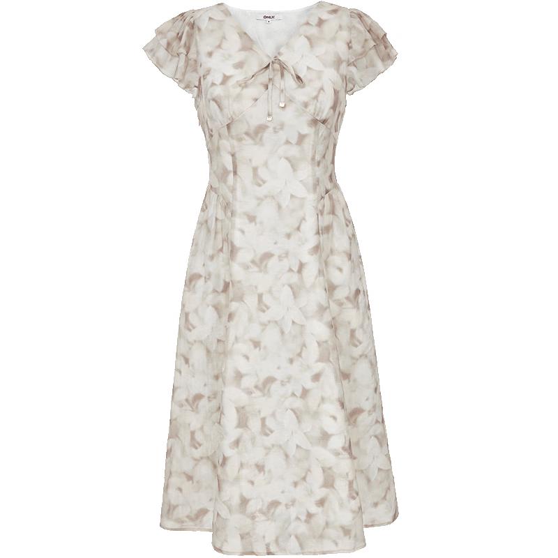 ONLY French Romantic Printed Ruffle V-Neck Dress XL