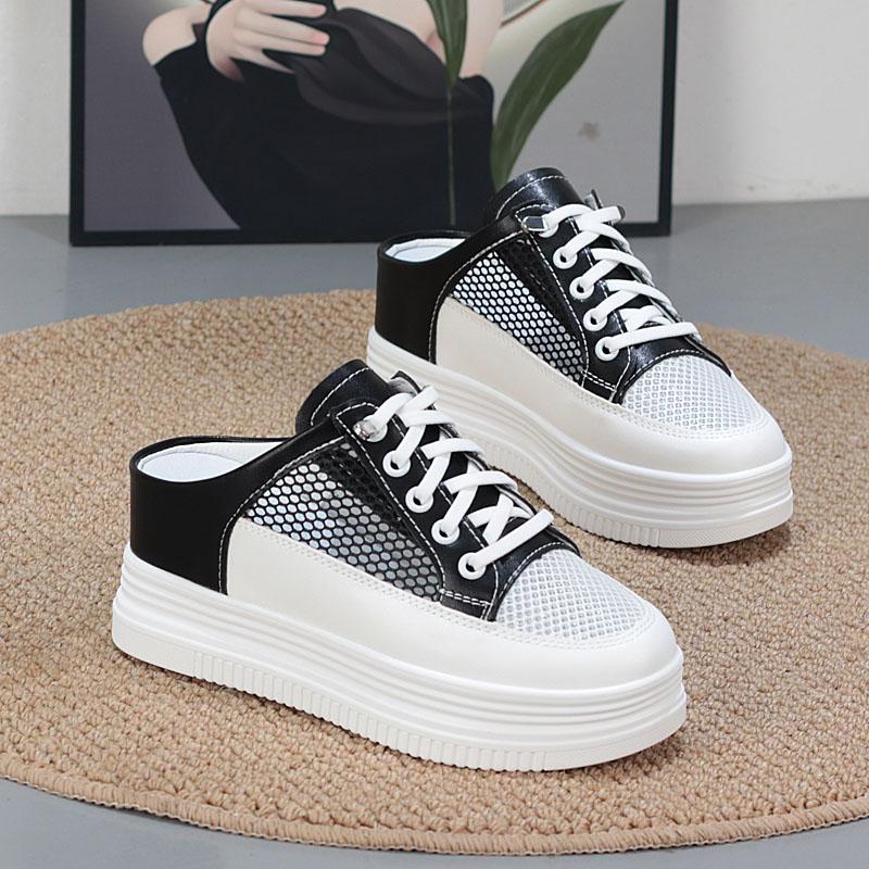 Fashion 7CM Air Mesh Platform Wedge Breathable Pumps Summer Hollow High Brand Synthetic Chunky Heels Mary Jane Slipper Shoes