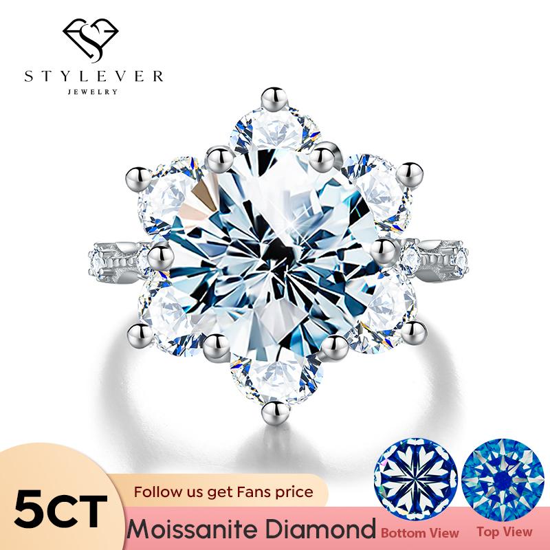 

Stylever блестящее 1CT 5CT большое классическое кольцо с муассанитом для женщин, подарок, стерлинговое серебро 925 пробы, свадебные роскошные ювелирные украшения