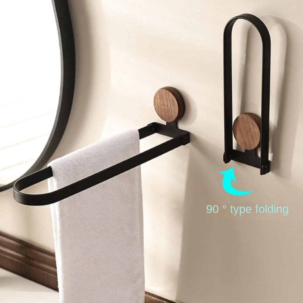 Space Saving Bathroom Towel Rack Rustproof Walnut Wood Towel Rack No Drilling Towel Rack Apartment