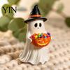 Decorative Figures for Living Room Resin Ghost Statue with Pumpkin Candy Bowl Halloween Table Decor, Small Figurines Bedroom Cute Desktop Organizer