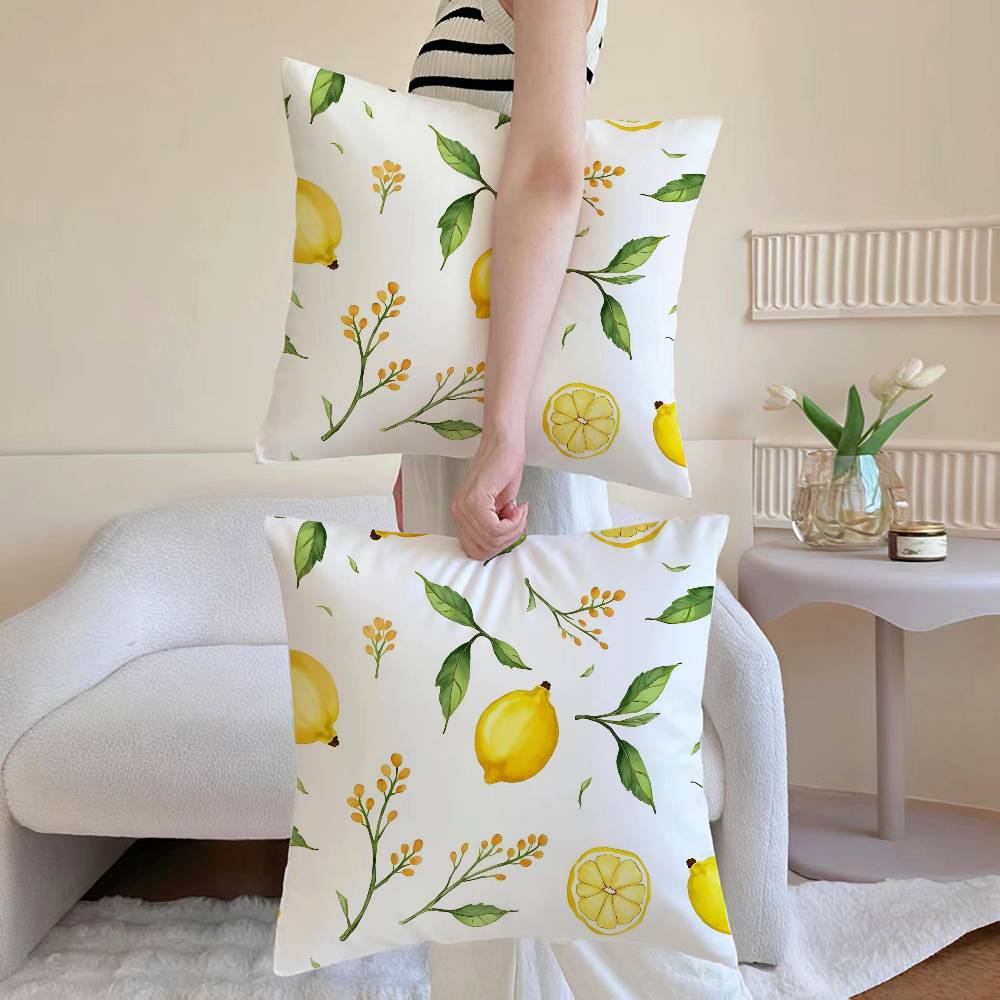 Refreshing Lemon - Floral Delight Pillow Case Anti-dustmite Pillowcase Invisible Zipper Silky Short Plush Sofa Cushion Cover