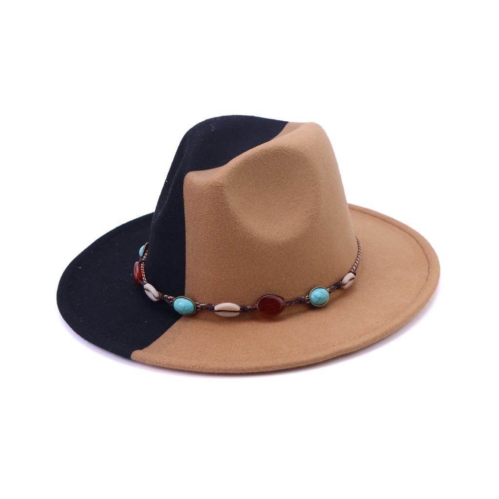 European and American Woolen Denim Jazz Felt Hat Turquoise Decorative Crimped Top Hat Tibetan Sunshade Sunscreen Hat