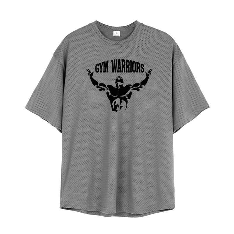 Muscleguys Men Running T-shirts Gym Warriors Sport Half Sleeve T Shirt Summer Oversized Dropped Shoulder Mesh Loose O Neck Fitness Clothing