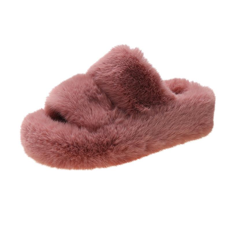 2024 Autumn and Winter New Outer Wear Women's Fluffy Shoes Double Word with Women's Plush Slippers Korean Version of Casual Home Hair Mop