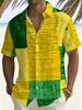 Men'S Hawaiian Style Plus Size Short Sleeve Shirt, Green Yellow Contrast Casual Print Beach Shirt, Summer Vacation Attire