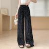 Polka Dot Pleated Wide Leg Pants for Women Summer Thin High Waist Drape Straight Loose Ice Silk Feel Floor Long Pants