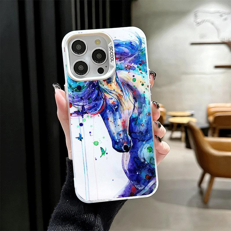 Oil Painting Horse Soft Phone Case for iPhone 15 16 17 Pro Max 17Air 16E 14 Plus 13 12 Mini Shockproof Cover Back Shell