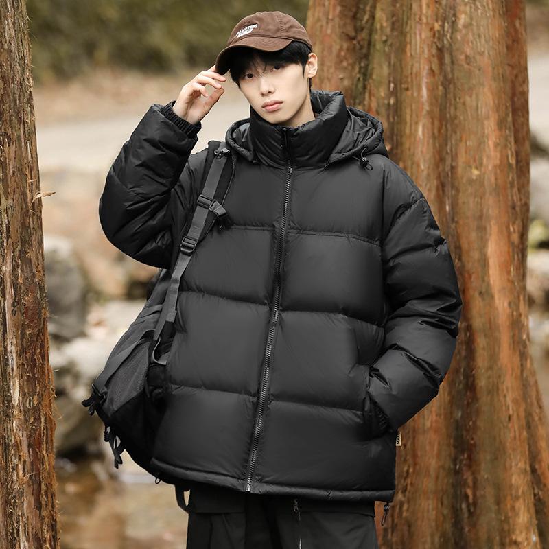 Зимняя новая мужская корейская версия утолщенная теплая контрастного цвета с капюшоном — фото 4