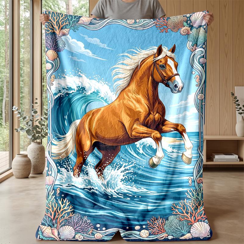 Ocean Horse Adventure 1 Theme blanket Lightweight Warm Flannel Blanket Decorative Throw Blanket for Home Decoration