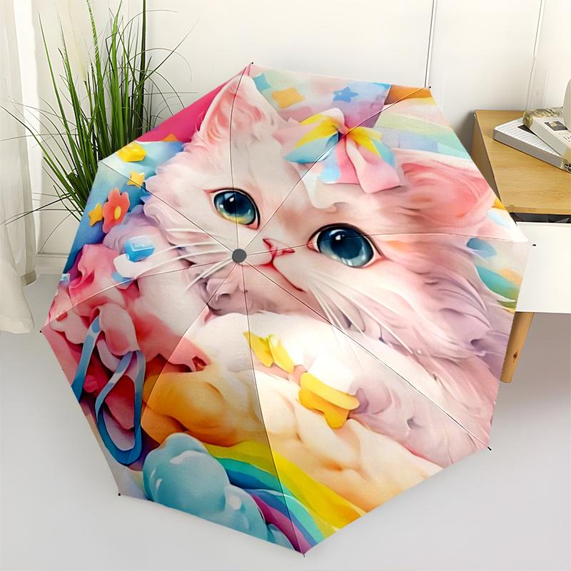 

1pc Bowknot Cat Umbrella Automatic Opening & Closing, Foldable Design, Outdoor Use, Festive Gift for Fans and Travelers.C075