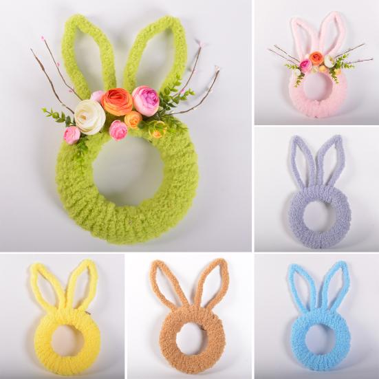 Easter Bunny Wreath for Front Door Yarn Wrap Rabbit Shaped Wreath with Artificial Flowers for Spring Porch Wall Window Indoor Outdoor Decor