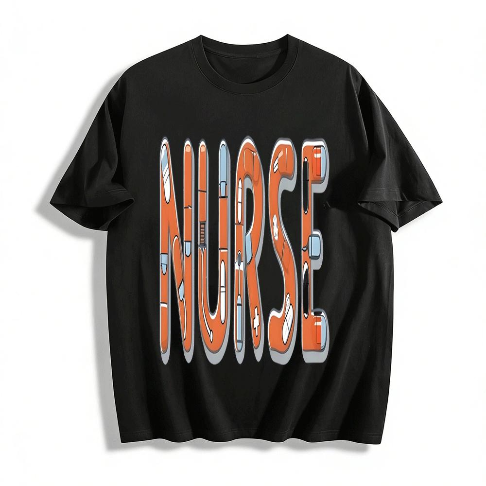 Nurse Themed Printed Casual Short Sleeve Top With Medical Elements Pure cotton T-shirt XXS