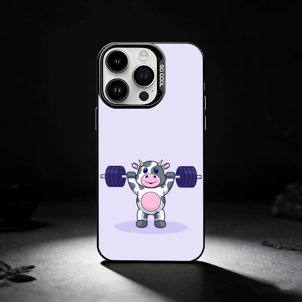Cute Cartoon Animal Lifting Iron Phone Case For iPhone 17,16,15,14,13,12,11 Plus,Pro Max,XS,Colored Silver Phone Case