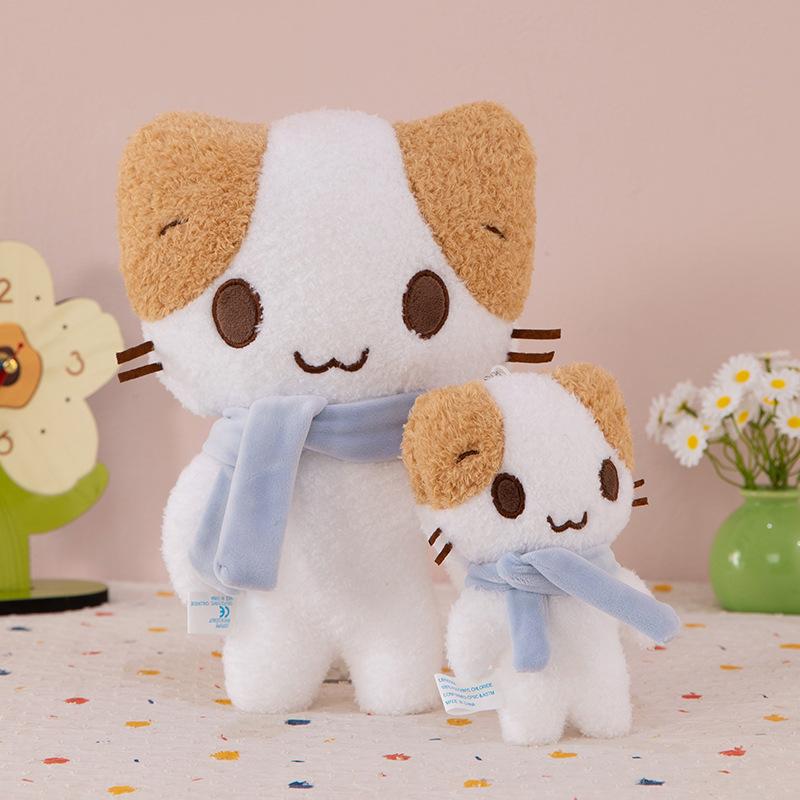 Cute Marshmallow Cat Plush Doll Keychain With Handmade Scarf Stuffed Animal Pendant Gift For Girls