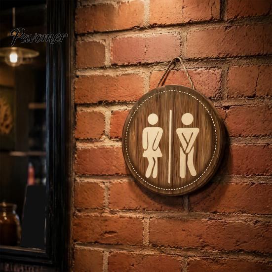 Vintage Hanging Room Sign Wooden Restroom Signs, Men's And Women's Wall Half Toilet Solid Wood Art Bathroom Decor Sign, Rustic Signs Office