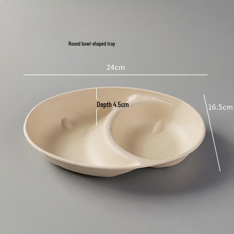 Disposable 850ml Oval Dual-Compartment Pulp Food Containers