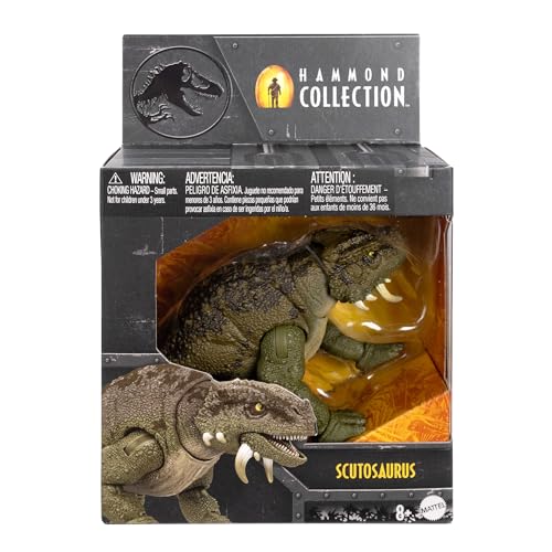 Mattel Jurassic World Hammond Collection Scutosaurus Figure for Kids, Moving Dinosaur Toy, Large, Approximately 14cm Long, Ages 8 and Up, Green, JDJ08