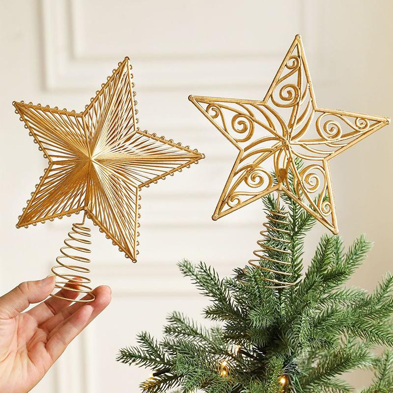 1Pc Christmas Tree Topper Modern Hollow Design Home Decor Christmas Tree Decorations Shimmering Christmas Topper Star Ornament
