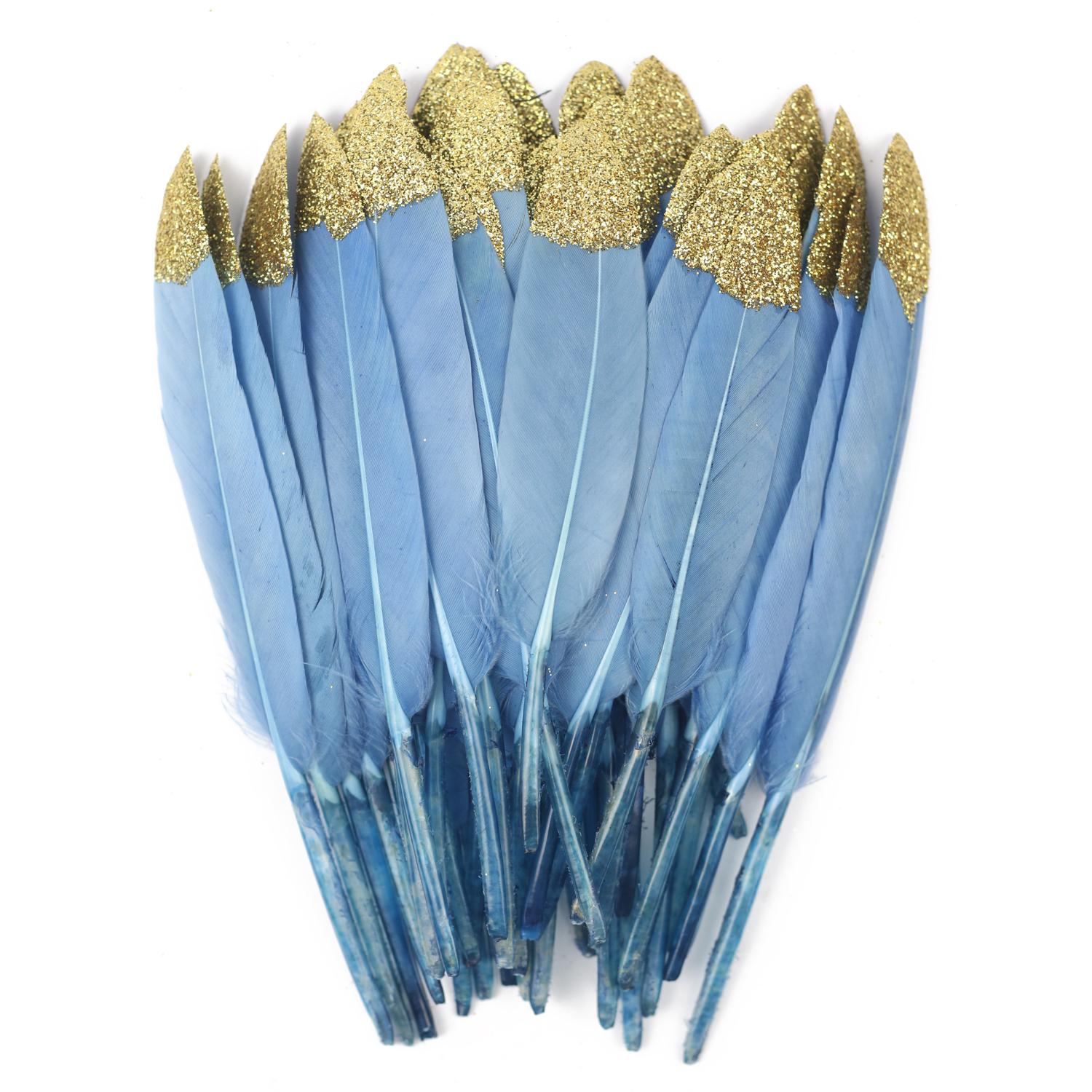 

Окрашенные перья утки с золотым напылением, реквизит для DIY декора, головной убор, 10-15 см, 4-6 дюймов 10 pcs небесно-голубой