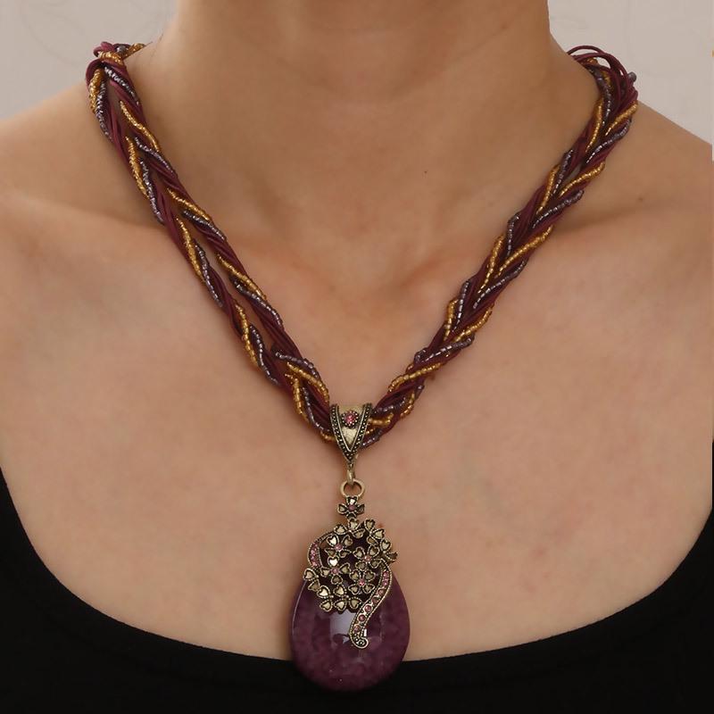 Bohemian Ethnic Flower Teardrop Ladies' Short Necklace