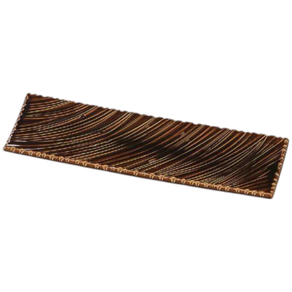 Premium Nigiri Sushi Shinogi Wave Carved Plate with Ame Made in Japan J-Kitchens Plate, 34cm, Glaze, Shatter-Resistant,