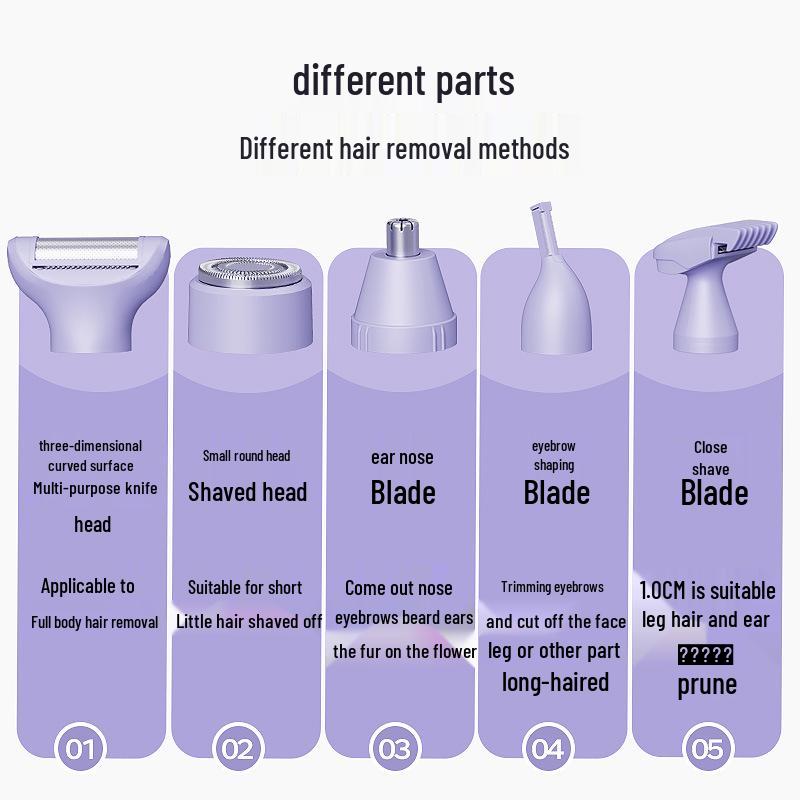 5-in-1 Multifunctional Shaver: Trimmer & Hair Removal for Private Areas, Armpits, and Full Body Care