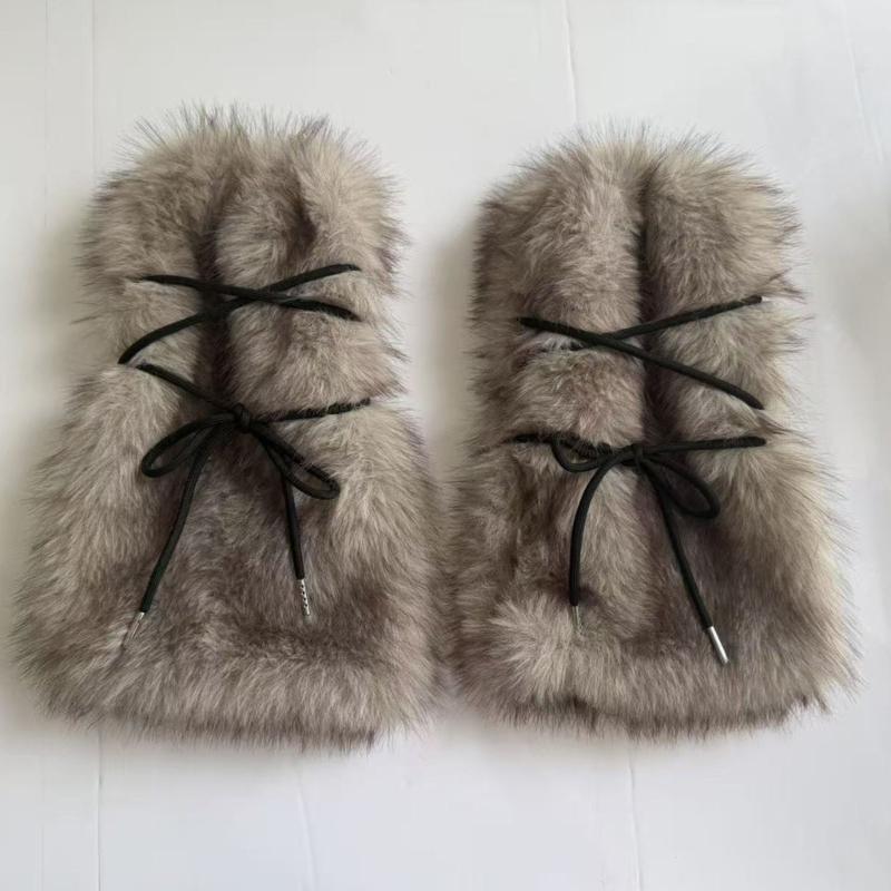 Women's Winter Faux Furs Leg Warmers with Adjustable Crisscross Ties for Textured Cold-Weather Layering and Boot-Top Looks