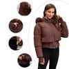 Damen Daunenjacke mit Kapuze und Kunstpelzkragen, Cropped, tailliert, dick, warm, Winter, Baumwollmantel