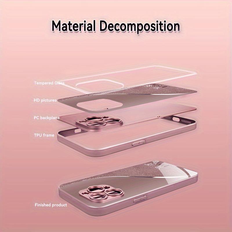 Pink Diamond Letter Pattern Pink Metallic Paint Glass Phone Case For iPhone 17Air 16 15 17 Pro Max 11 12 13 14 Plus 16E Cover