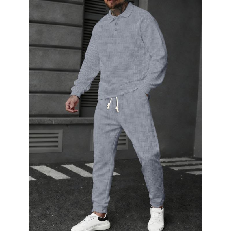 Neues Frühlings- und Herbst-POLO-Shirt-Textur Herren-Freizeit-Langarmhose Sportanzug