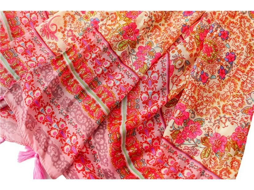 Ethnic Cotton Linen Floral Tassel Shawl: Sun Protection Beach Scarf for Women