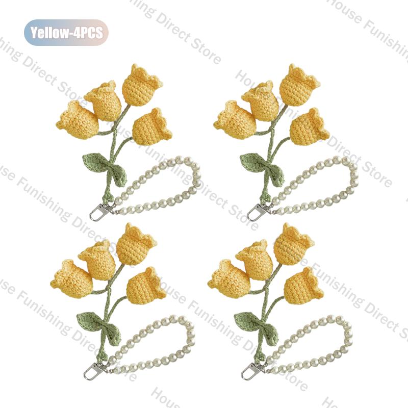 1-10PC Handmade Weaving Bag Pendant Lin Orchid Keyring Love Girl Pearl Chain Keychain Decoration Car Pendant Diy Bag Accessories