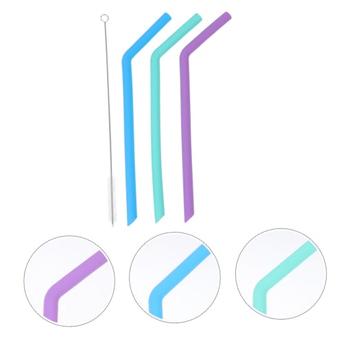 PAMINGONO 4-Piece Food-Grade Silicone Straws with Curved Design and Cleaning Brush for Banquets and Parties, Eco-Friendly and Reusable