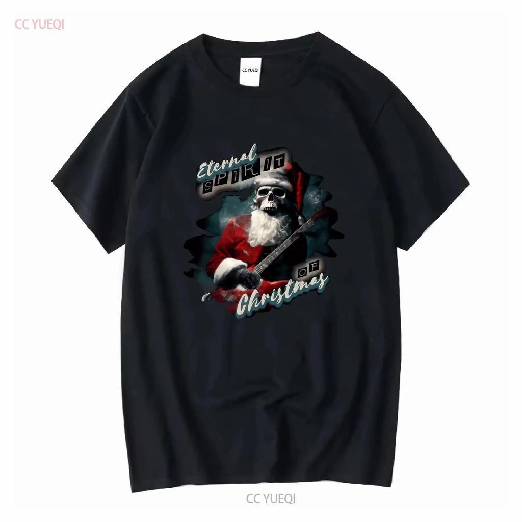 Eternal Spirit Santa Skull Christmas Rock Guitar Unisexs Cotton T Shirt Top Long or Short Sleeves Vintage Washed Versatile Casual