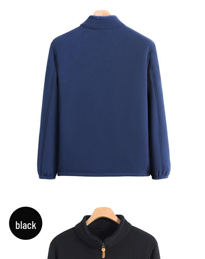Herrfleecejacka med dubbelsida: Höst/Vinter Polarfleece Vindjacka & Tjock Sammet Kofta.