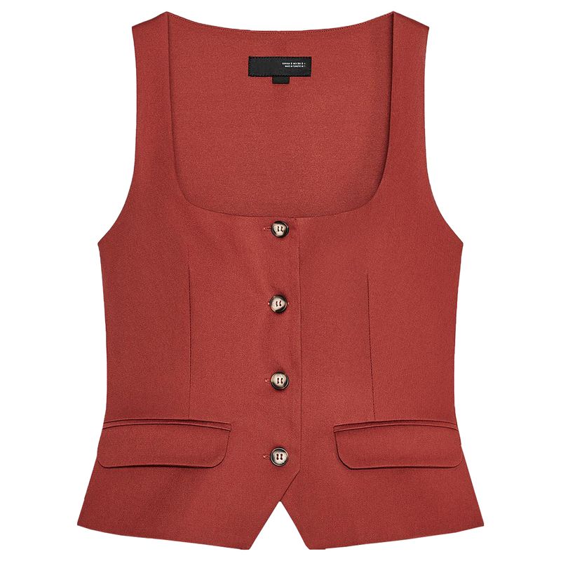 

Zaprha 2025 New Arrival Decorated Row Button Square Collar Sleeveless Elegant Tops Women s Silm Slim Looking Shirt 3067050 Watermelon red L