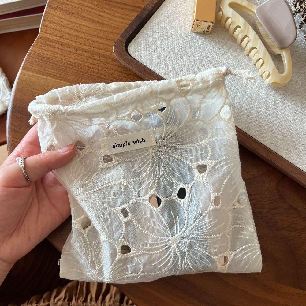 Hollow Out Lace Drawstring Storage Bag Portable Small Makeup Bag Jewelry Storage Bag Home Supplies