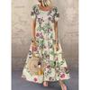 Neues Sommer Bohemian Bedrucktes Damenkleid Kurzarm Rundhals