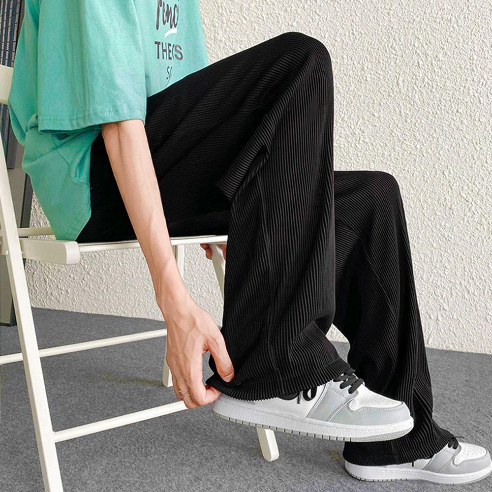 Y2K-klær for menn Sommerelastisitetsstrim Silkebukser Streetwear Harajuku Sport Joggebukser Fitness Koreansk mote