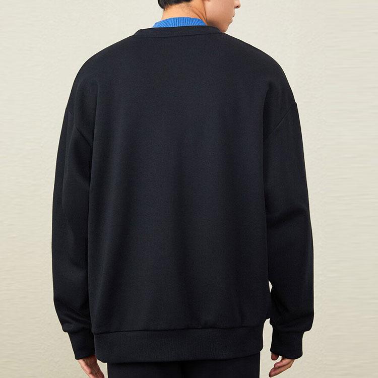 Anta Letter Round Neck Fleece Thick Warm Loose Sweatshirt Unisex Sweatshirt Black 952248713-2