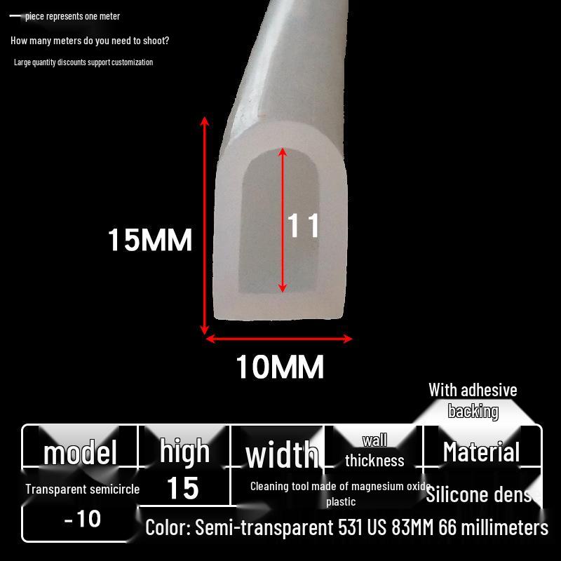 D-shaped High-Temperature Silicone Seal, Semi-Circular Hollow Strip, Self-Adhesive Solid, Odorless Transparent.