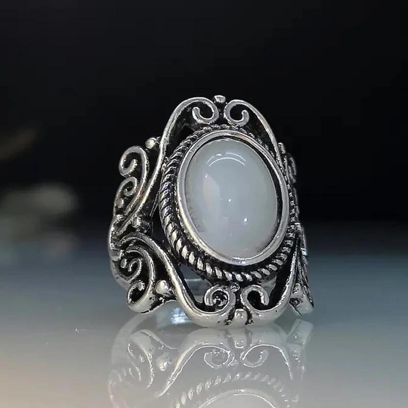 

CAOSHI Vintage Party Rings with Imitation Moonstone Retro Style Noble Temperament Female Anniversary Ceremony Party Accessories 5