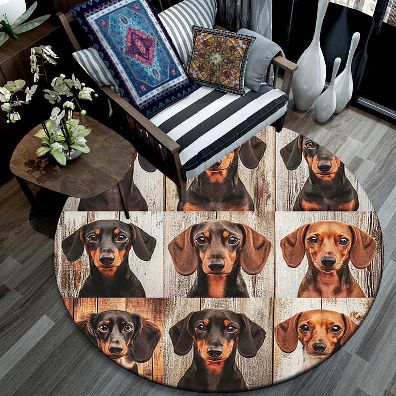 Dachshund Collage Round Area Rug,Carpet Rug for Living Room Bedroom Sofa Playroom Decor,Non-slip Floor Mat