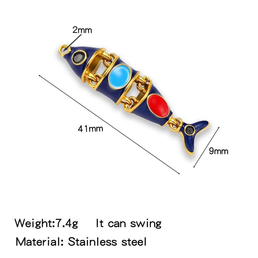 Luxury Enamel Koi Fish Pendant Necklace with Movable Stainless Steel Accents