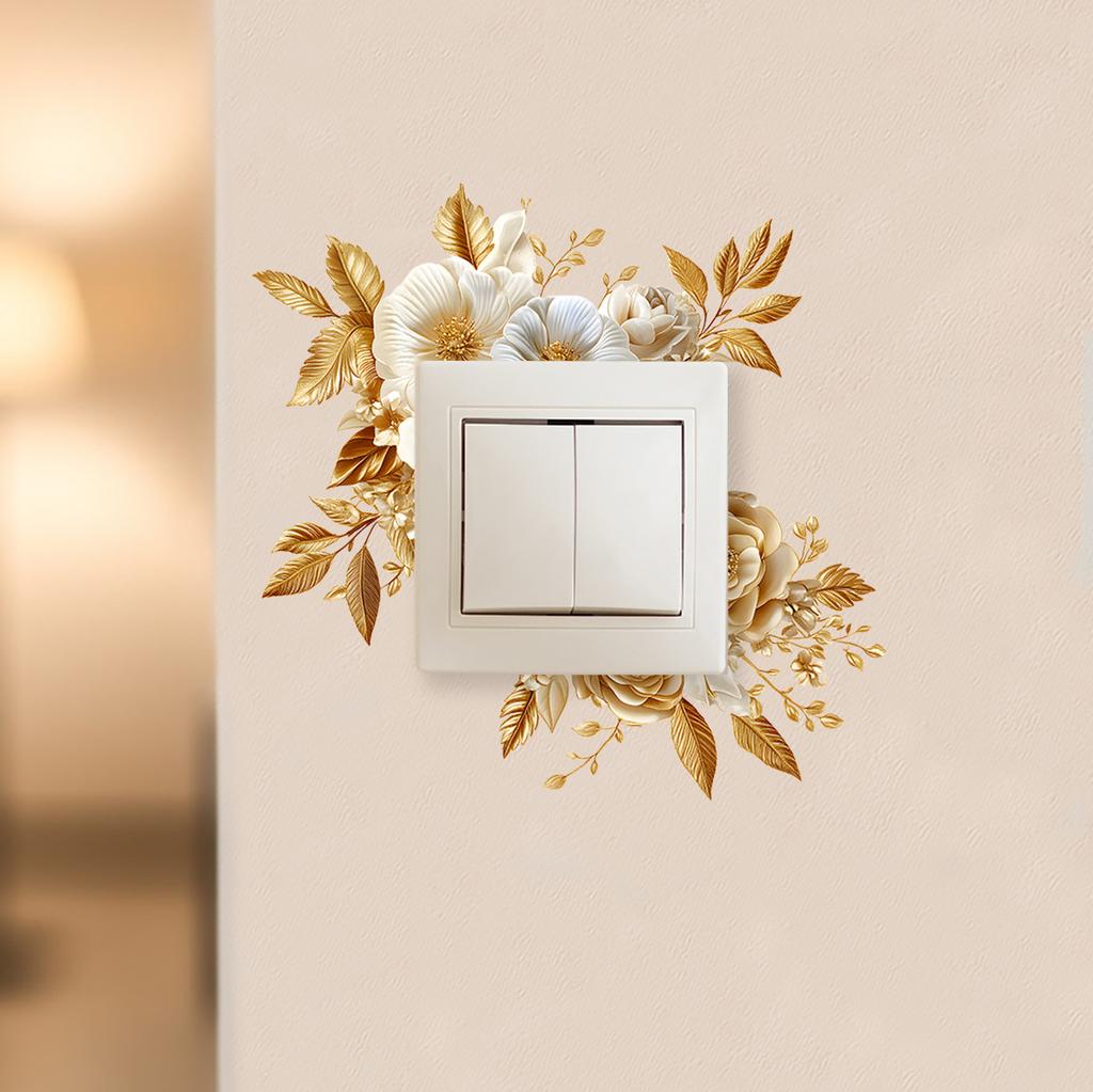 Luxurious Golden Floral Leaf Switch Stickers for Home Wall Decoration