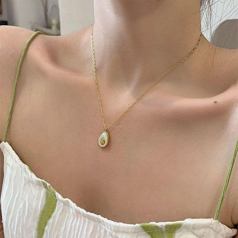 Avocado Shell Titanium Steel Clavicle Necklace - Luxurious Non-Fading Design for Women 2024