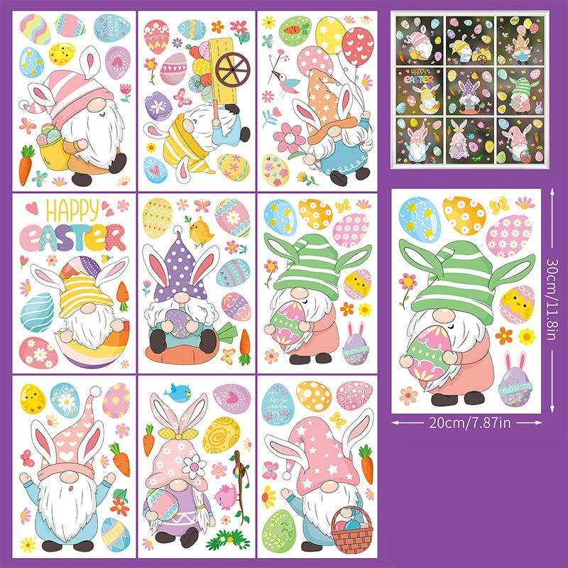 9 ks velikonoční samolepky na okno Happy Easter Bunny Window Clip for Glass Dveře