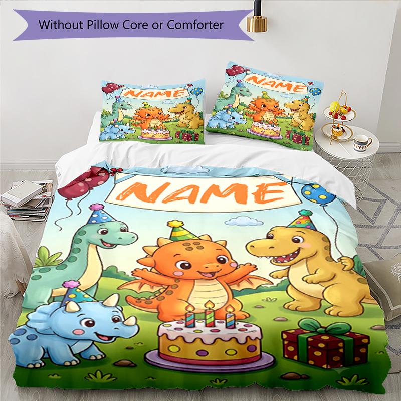 3pcs Custom Name Dinosaur Bedding Set Duvet Cover Closure Includes 1 Duvet Cover & 2 Pillowcases, Soft and Comfortable for All Seasons.